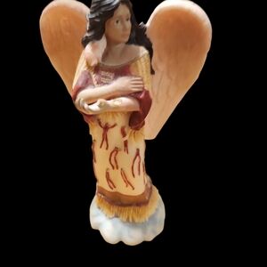 Native American Indian Angel Ceramic Figurine with Red and Cream Accents